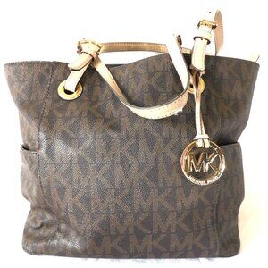 Large Michael Kors Brown Signature Natural Hide Leather Tote Handbag Purse